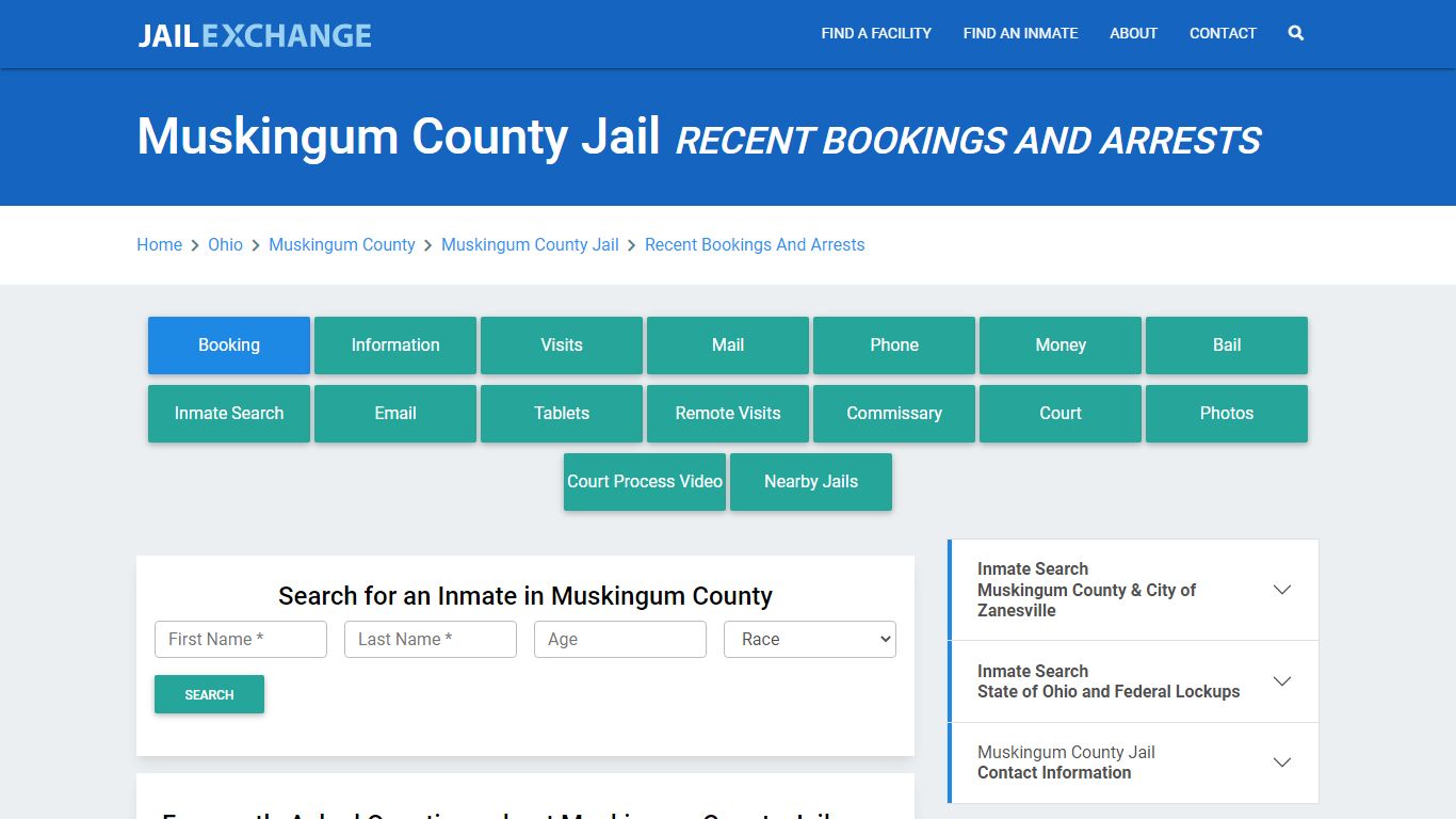 Muskingum County Jail Recent Bookings And Arrests - Jail Exchange